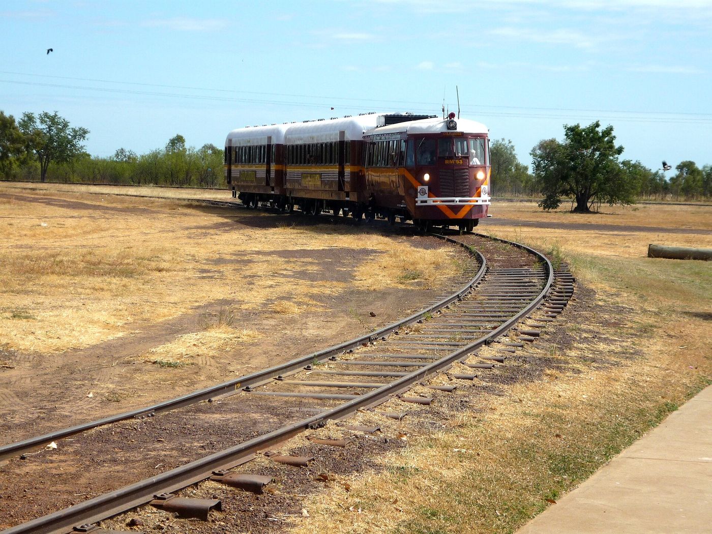 The Gulflander train arriving at Normanton