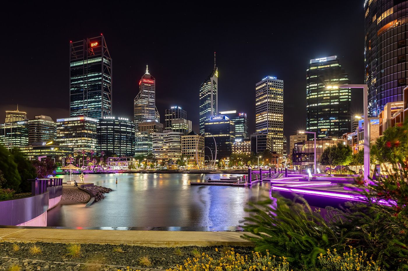 Perth skyline and Elizabeth Quay at night